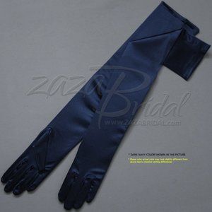 23.5″ Long Shiny Stretch Satin Dress Gloves Opera Length 16BL-Dark Navy